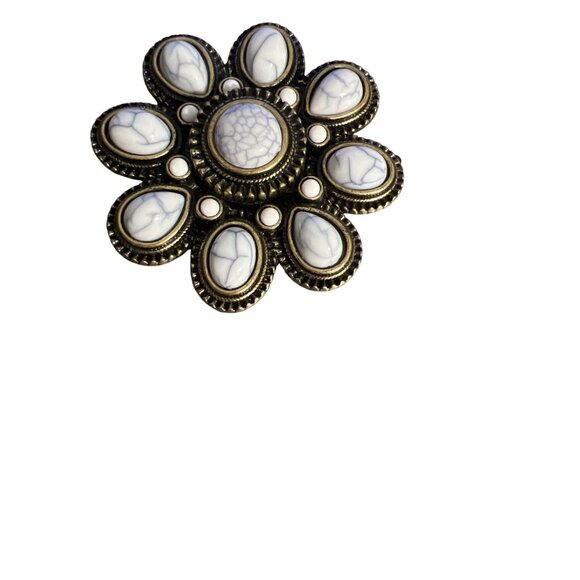 Premier Design Large Flower Brooch Pin Pendant Antique Gold Tone Acrylic 3" NWOT - Picture 6 of 6